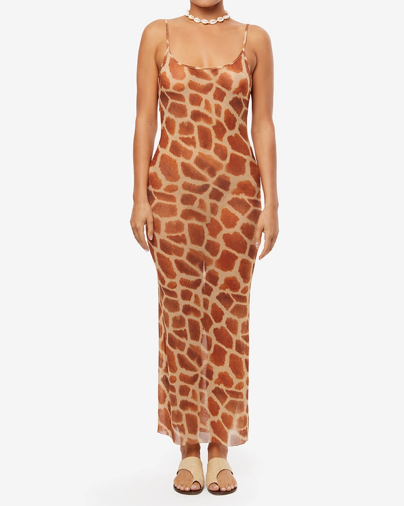 Mesh Scoop Maxi Slip Giraffe Dress