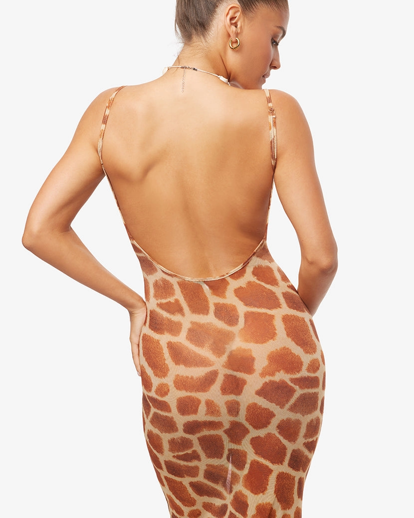Mesh Scoop Maxi Slip Giraffe Dress