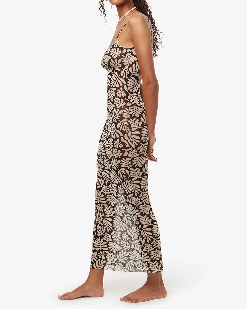 Mesh Scoop Maxi Slip Safari Leaves Dress