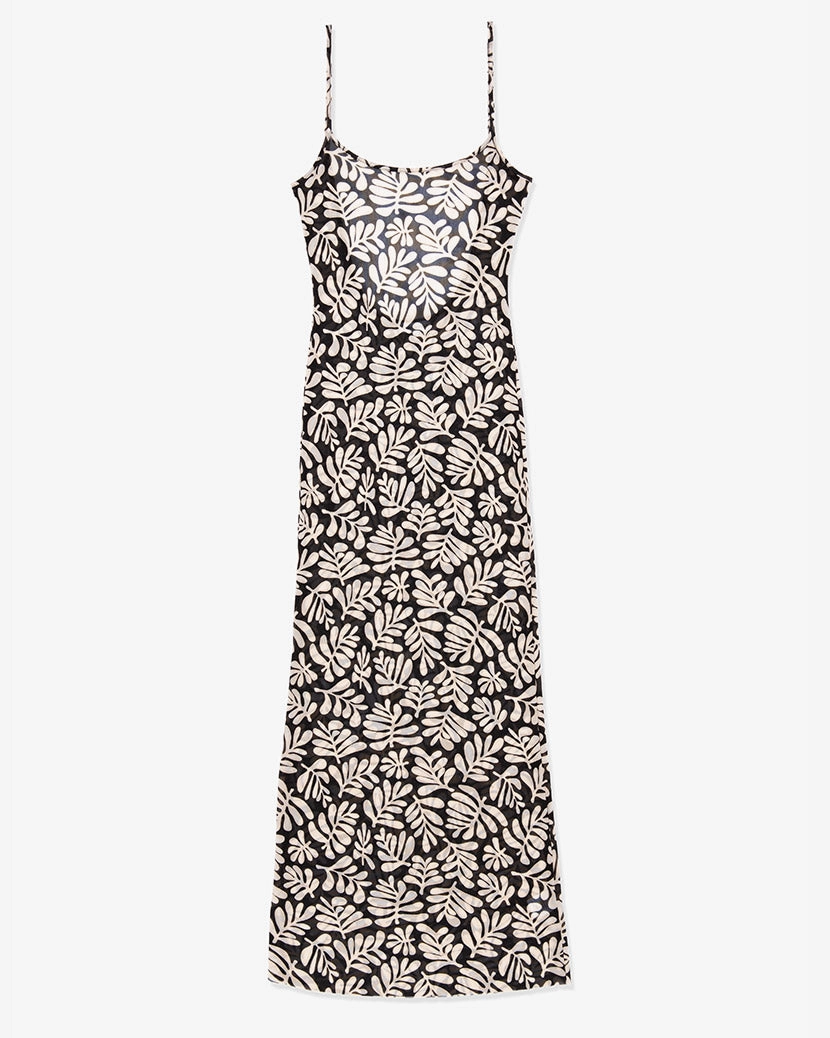 Mesh Scoop Maxi Slip Safari Leaves Dress