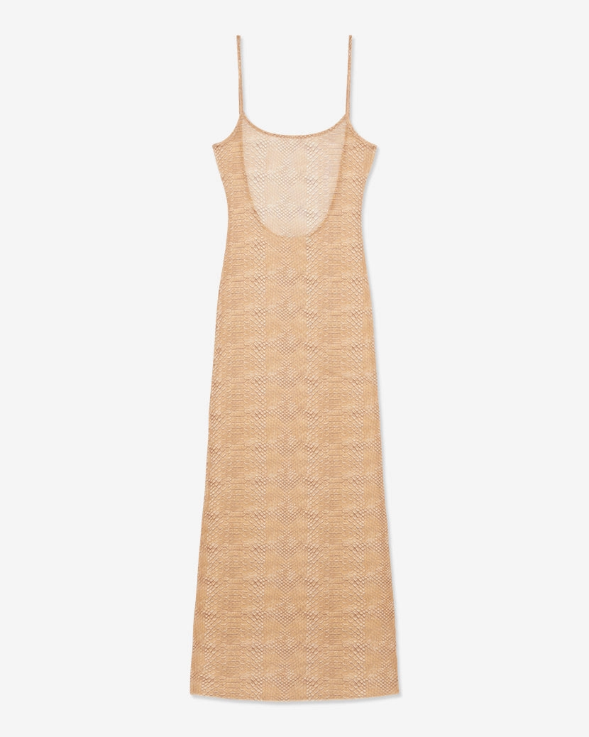 Mesh Scoop Maxi Slip Snake Skin Dress