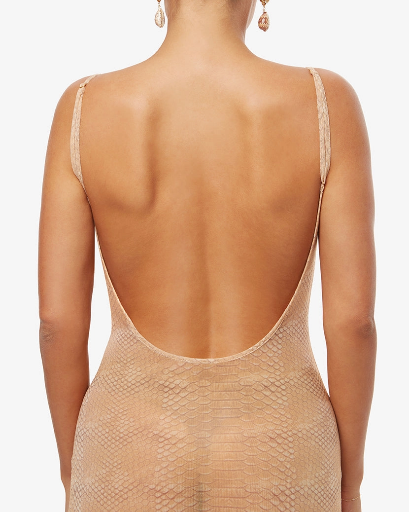 Mesh Scoop Maxi Slip Snake Skin Dress