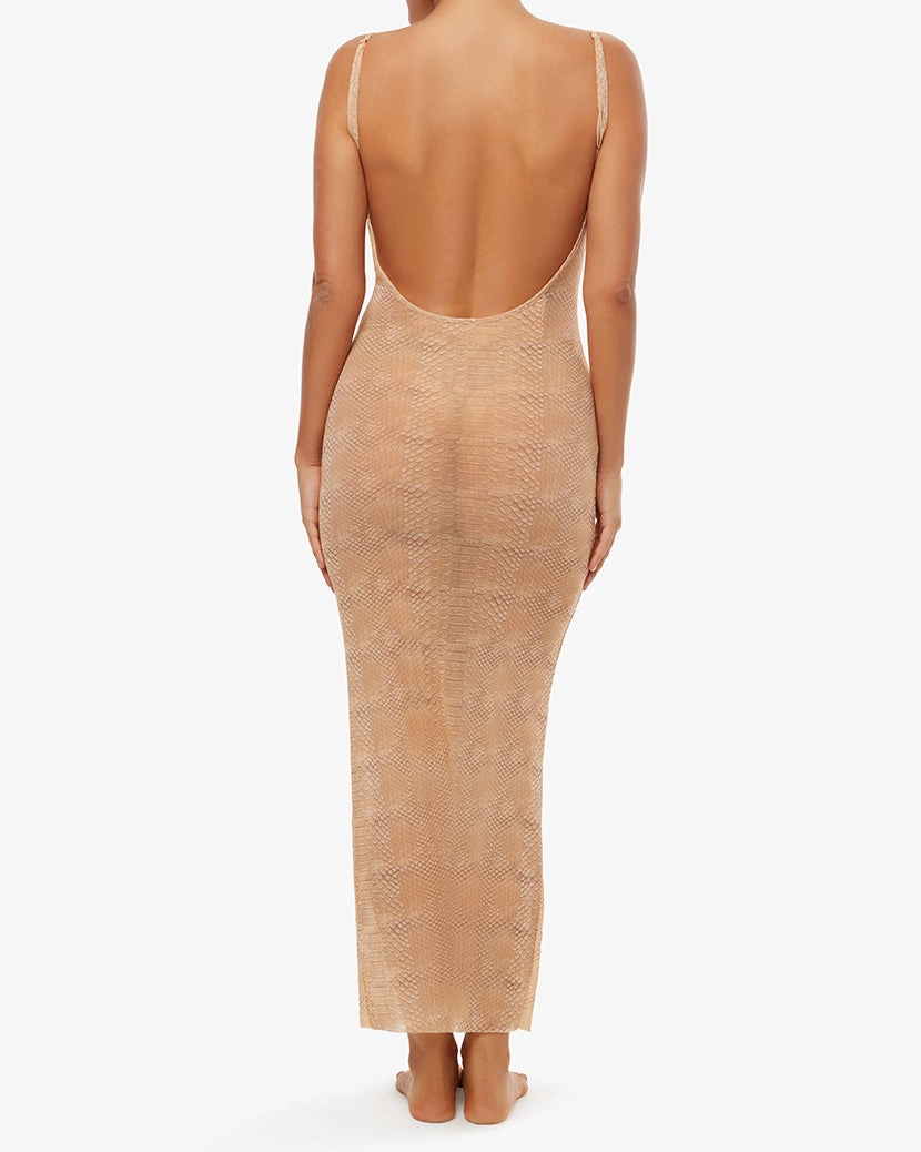Mesh Scoop Maxi Slip Snake Skin Dress