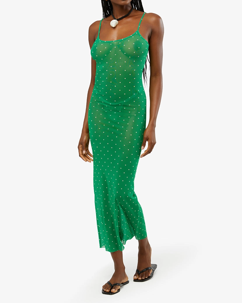 Mesh Scoop Micro Polka Dot Maxi Slip Dress