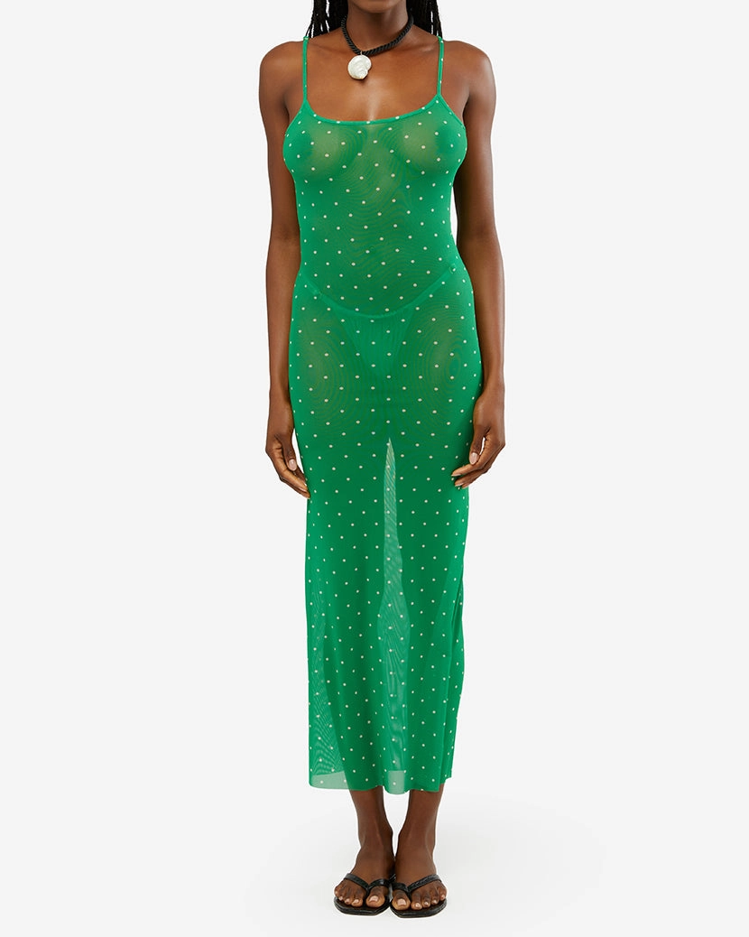 Mesh Scoop Micro Polka Dot Maxi Slip Dress