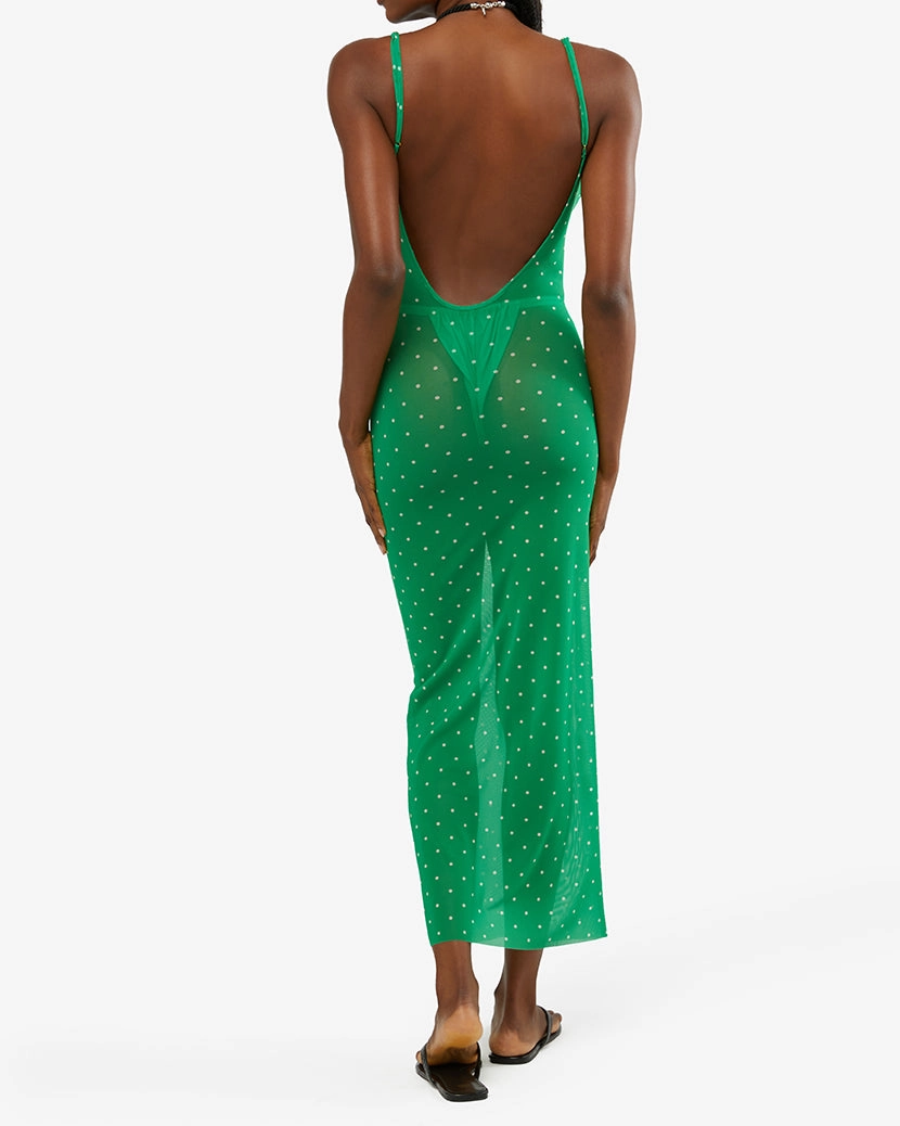 Mesh Scoop Micro Polka Dot Maxi Slip Dress