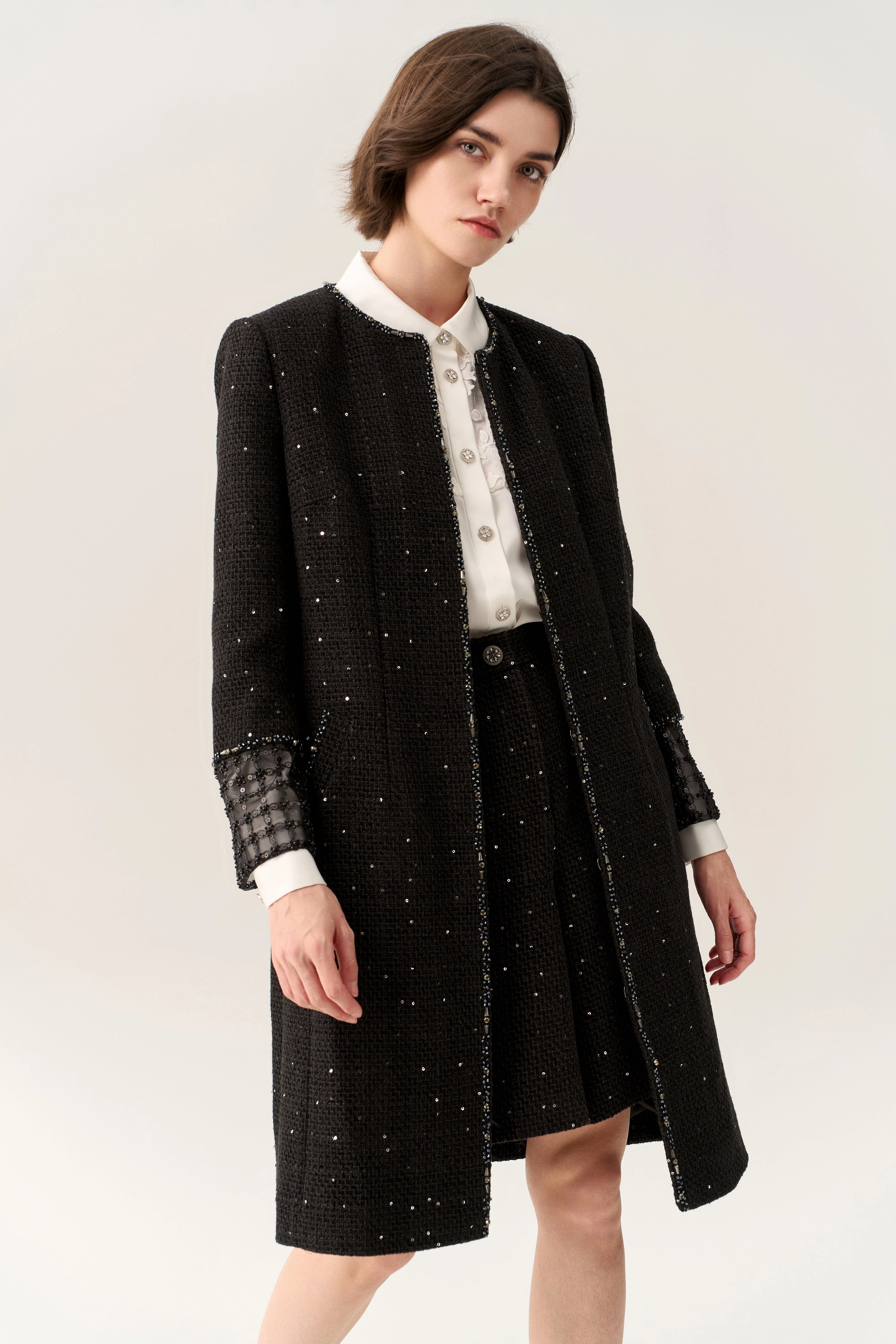 Mesh Sleeves Sequin-detail Dress