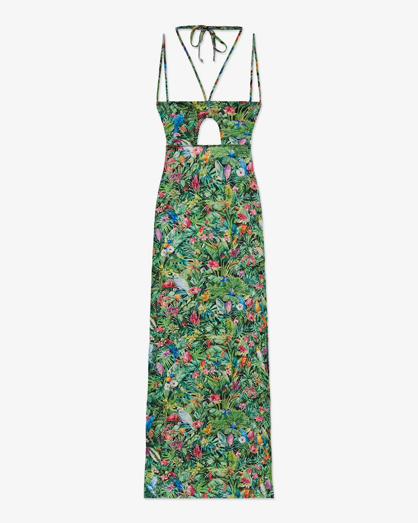 Mesh Strappy Birds of Paradise Maxi Dress