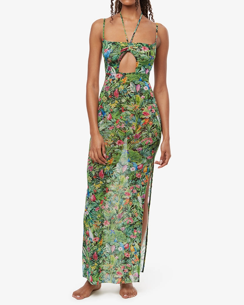 Mesh Strappy Birds of Paradise Maxi Dress