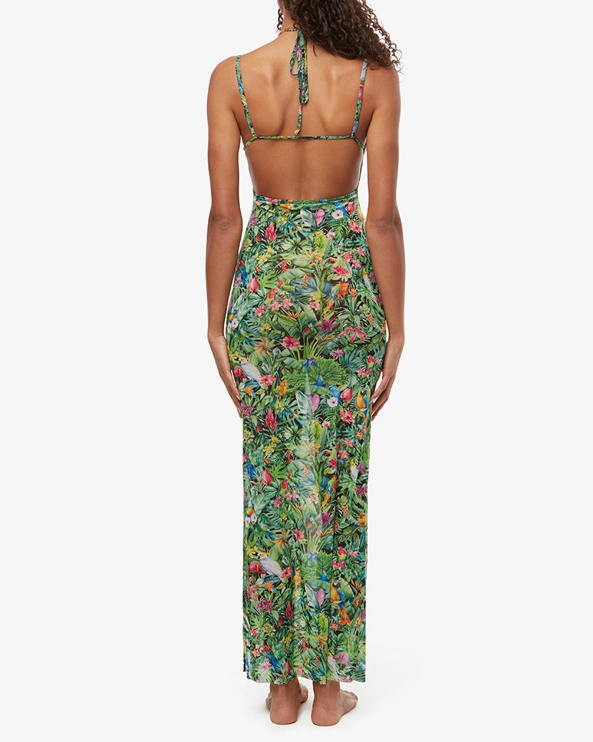 Mesh Strappy Birds of Paradise Maxi Dress