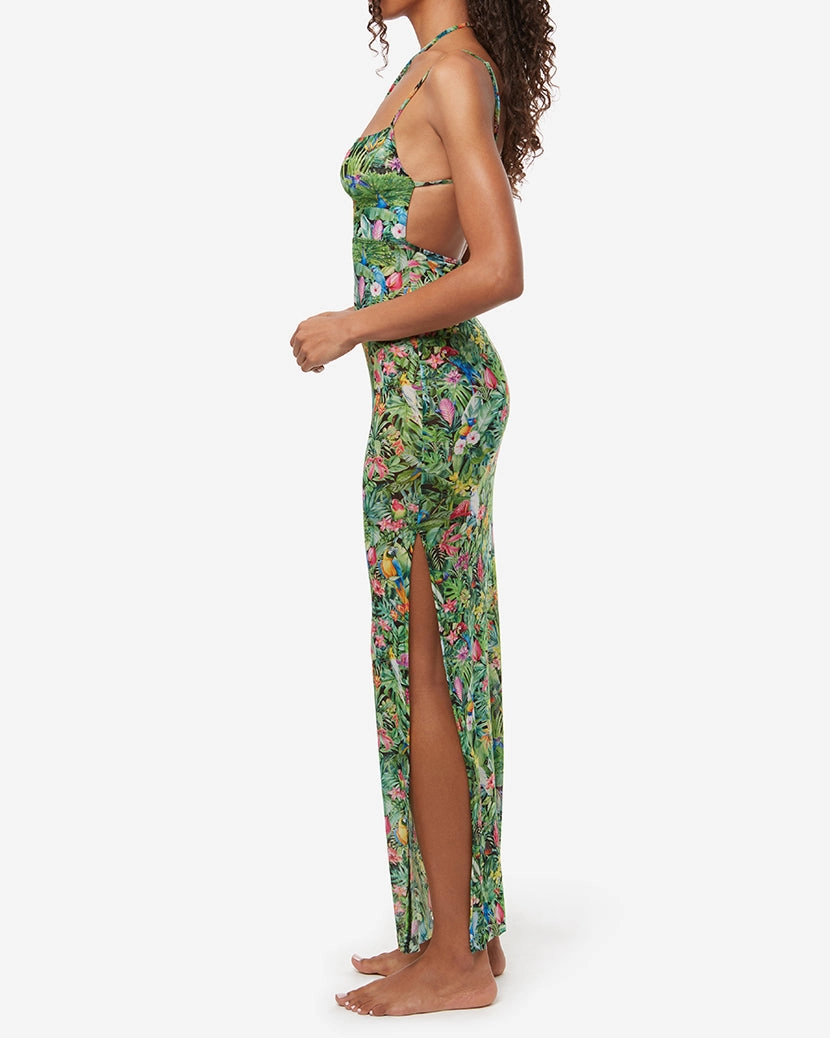 Mesh Strappy Birds of Paradise Maxi Dress