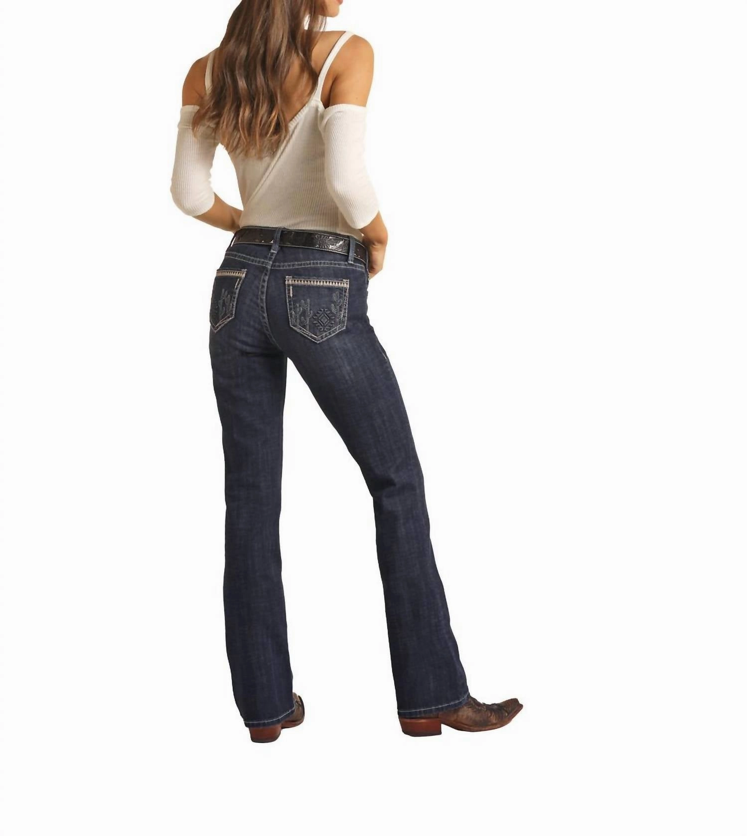 Mid Rise Bootcut Jeans In Dark Blue