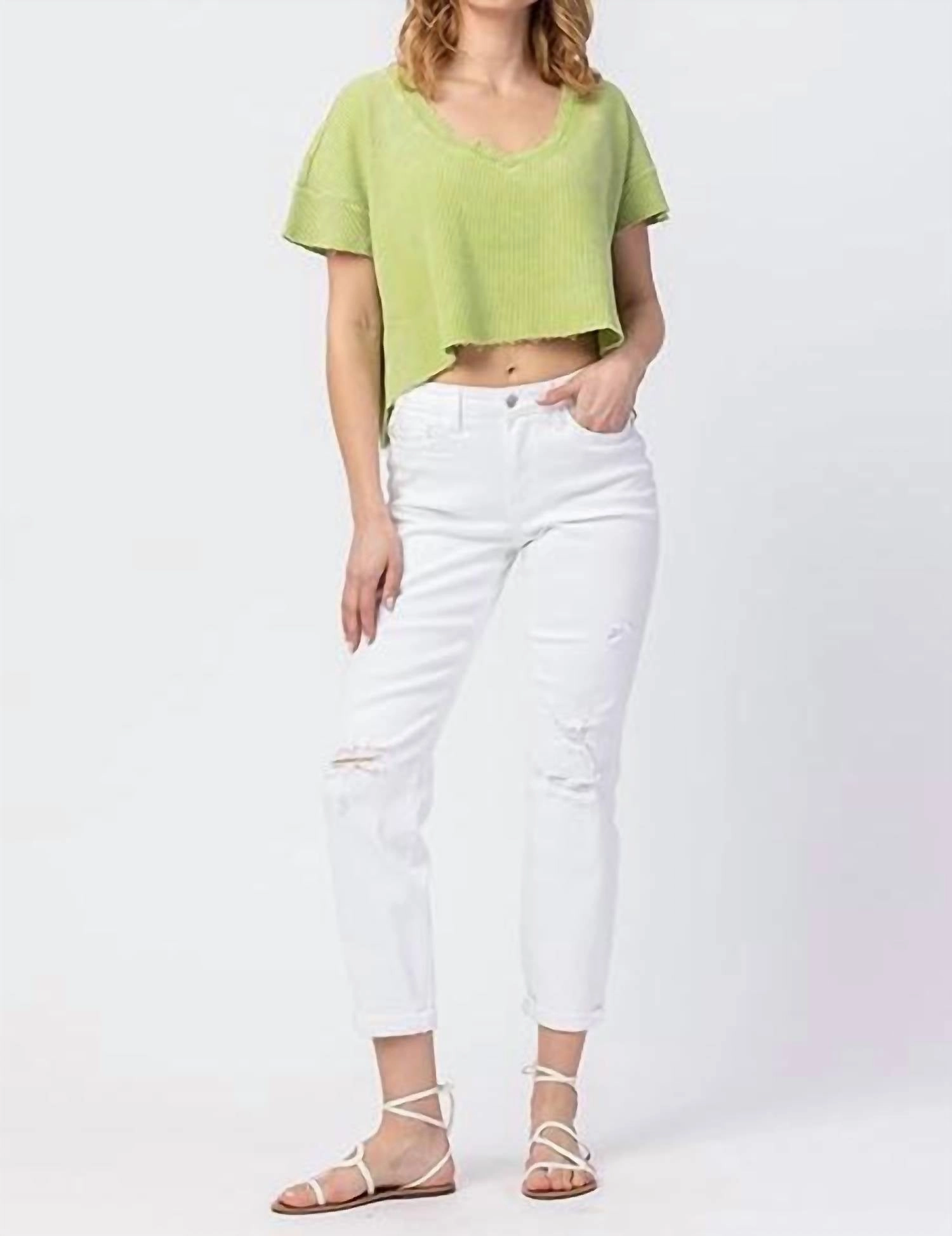 Mid-Rise Boyfriend Destroyed Jeans In White