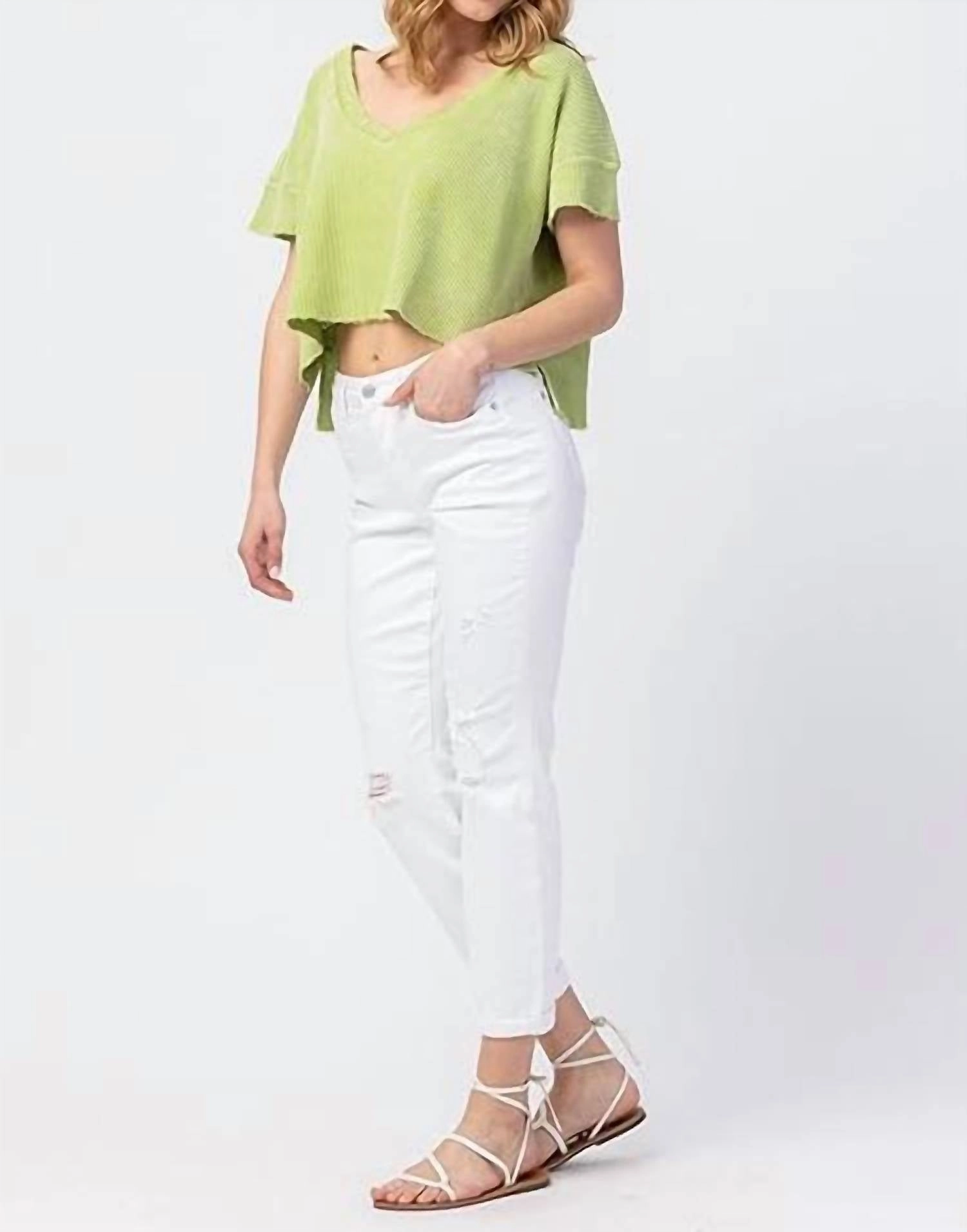Mid-Rise Boyfriend Destroyed Jeans In White