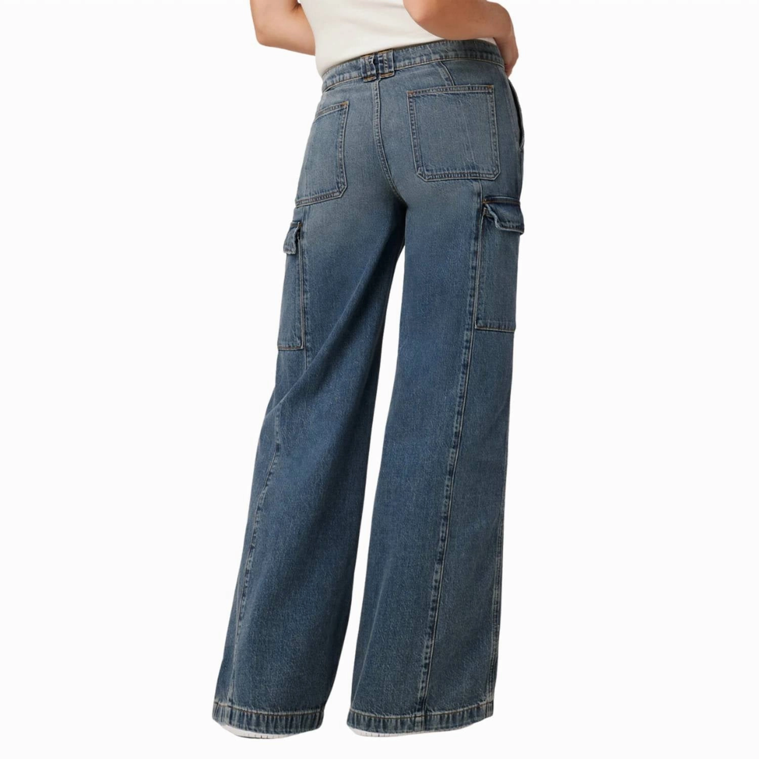 Mid-Rise Utility Wide Leg Cargo Jean In Deep Blue