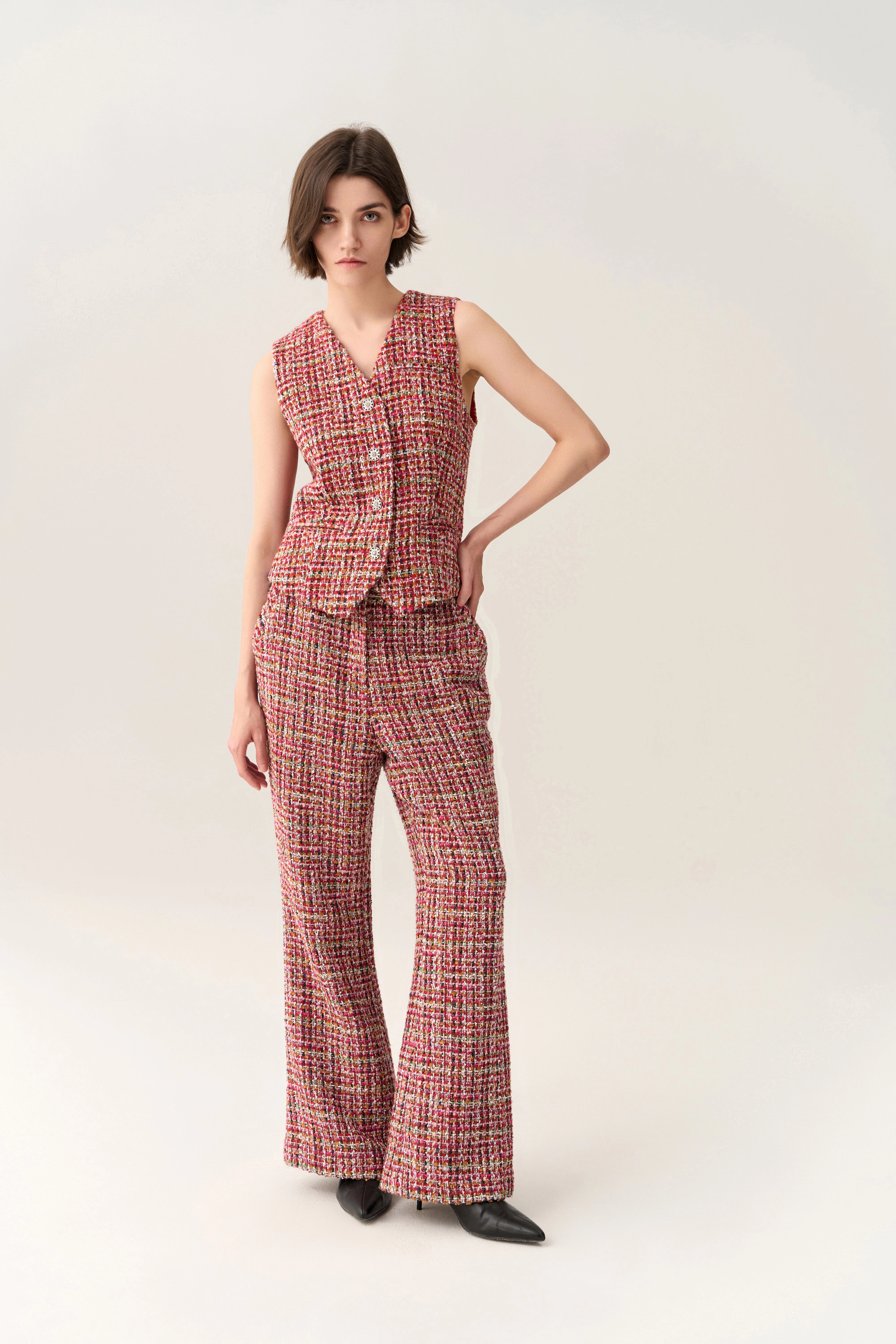 Mid-waist Slim-fit Flared Trousers