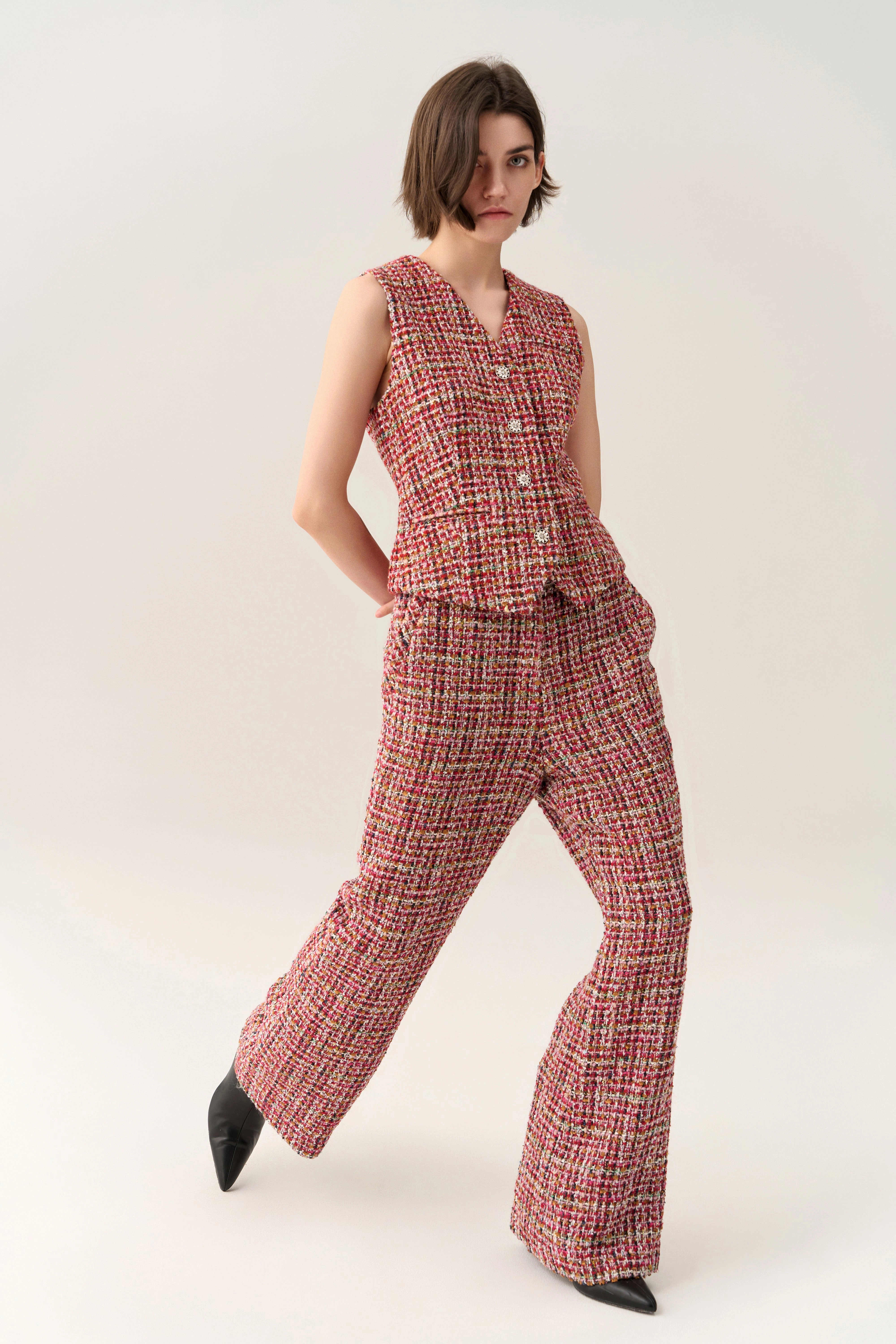 Mid-waist Slim-fit Flared Trousers