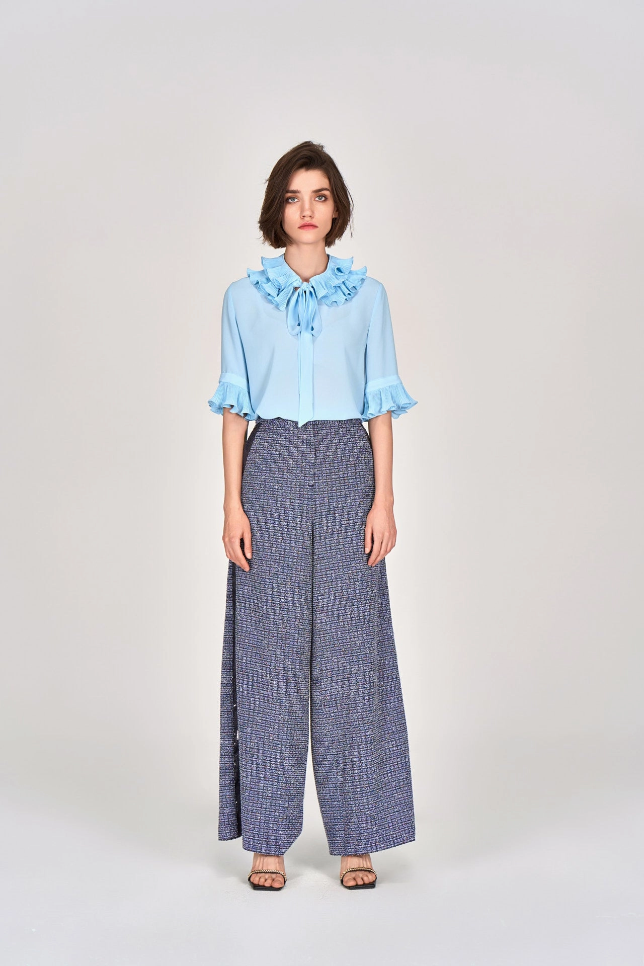 Midnight Blue Straight-leg Tweed Pants