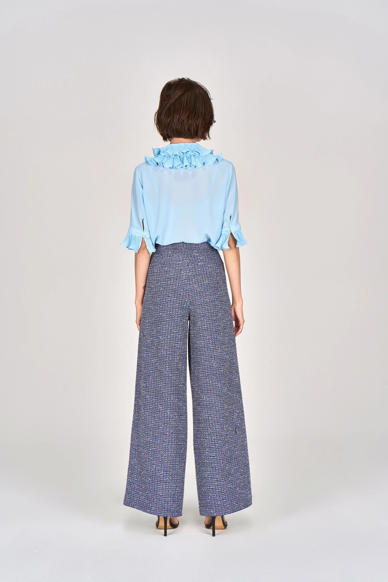 Midnight Blue Straight-leg Tweed Pants