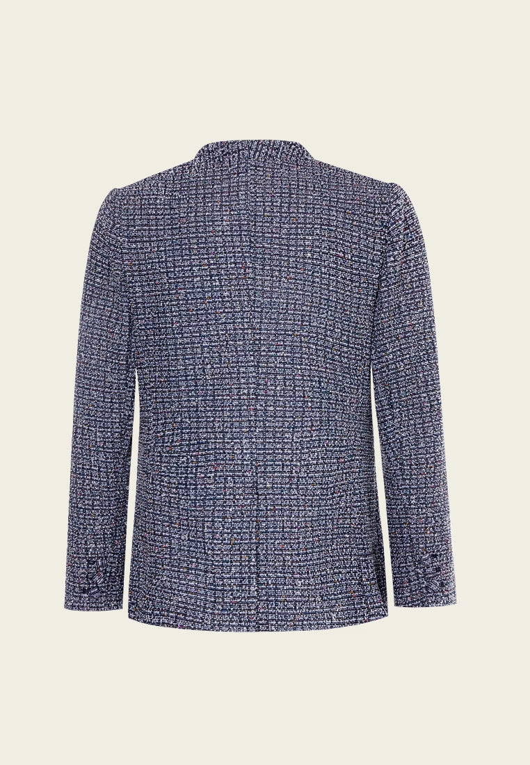 Midnight Blue V-neck Tweed Jacket