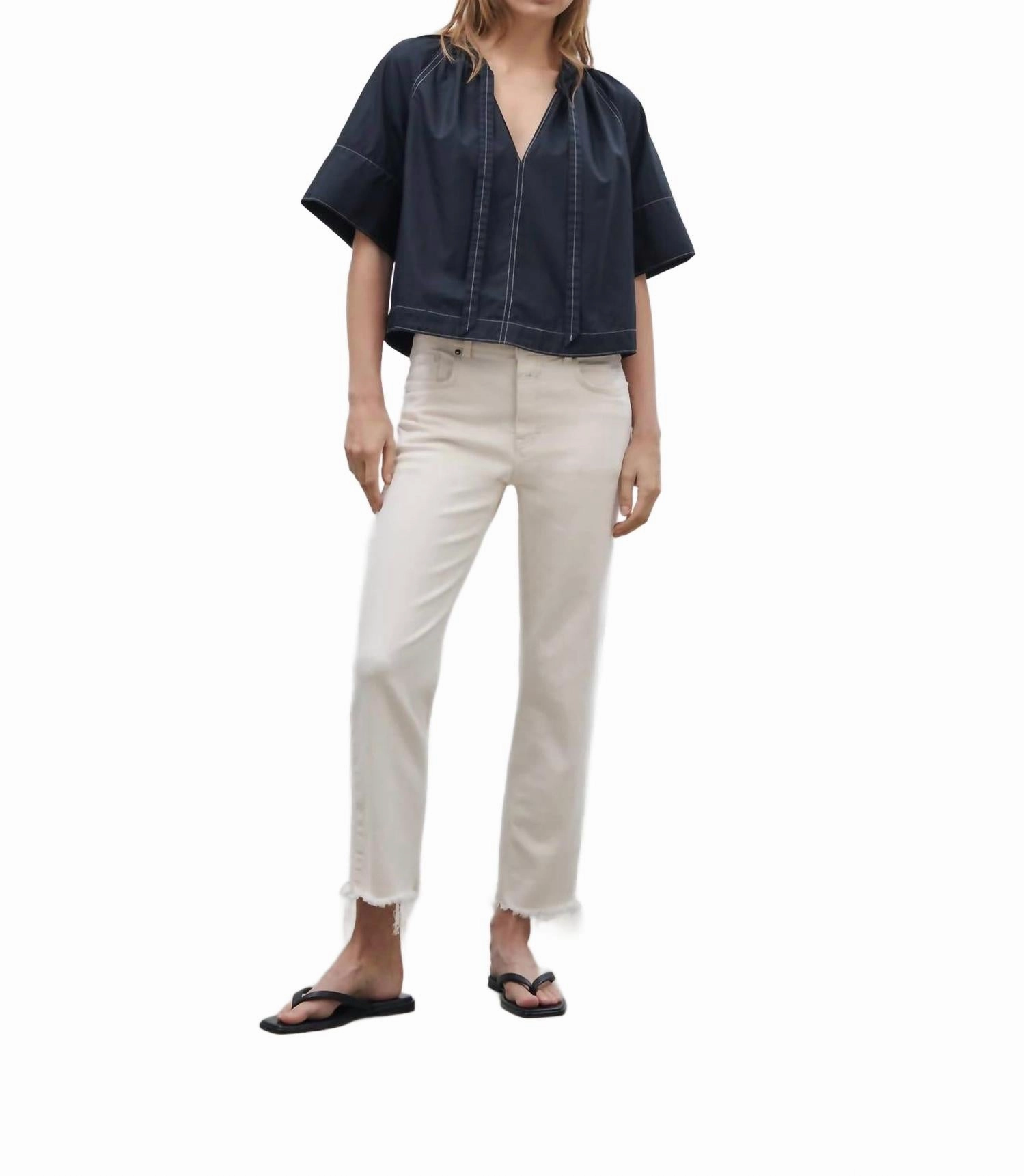 Milo Straight Leg Cropped Jeans In Ivory