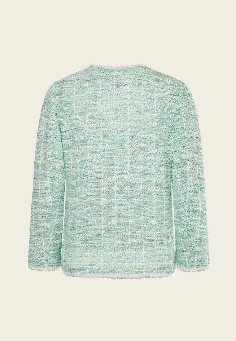 Mint Green V-neck Stretch Tweed Jacket