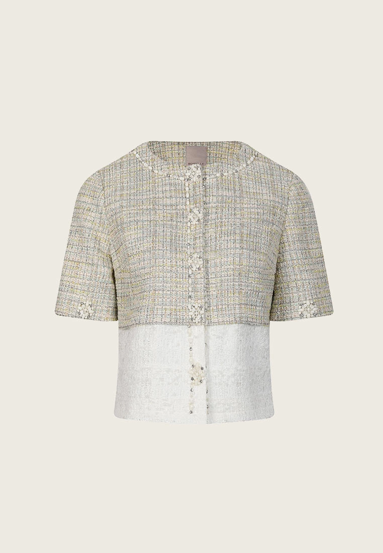 Mix Green White Patchwork Tweed Jacket