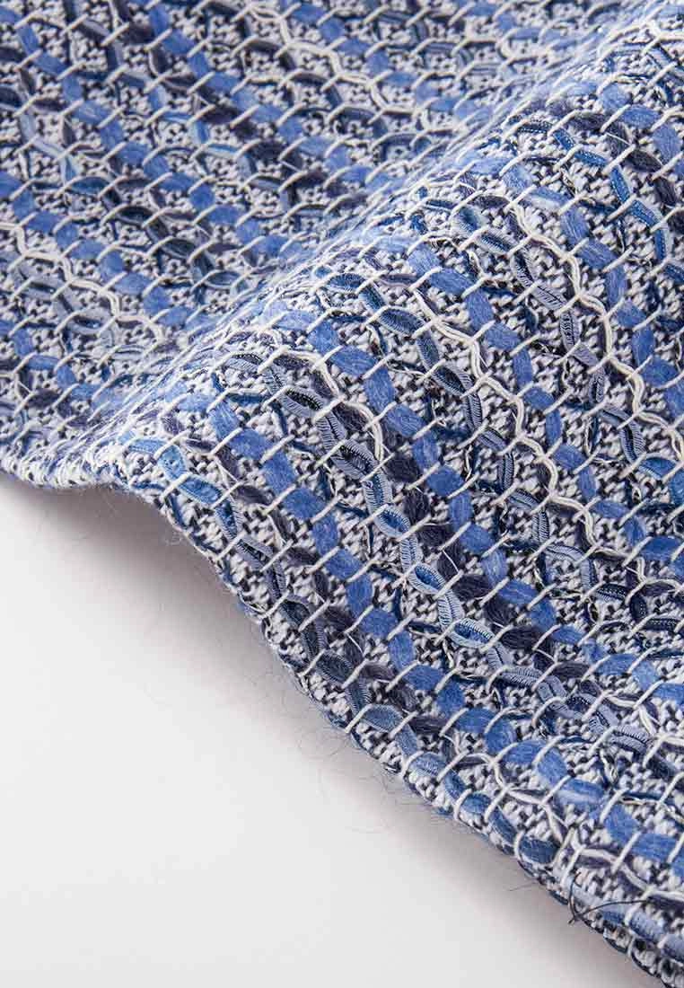 Mixed Blue Tweed Double-Breasted Long Coat