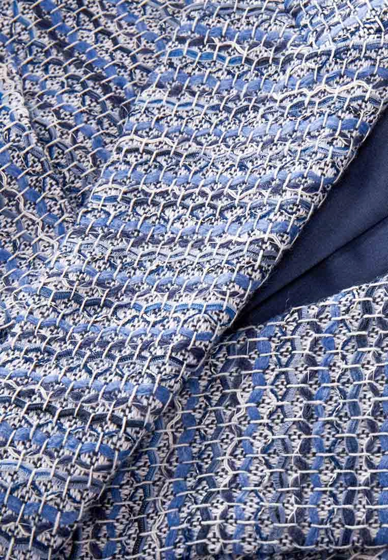 Mixed Blue Tweed Double-Breasted Long Coat