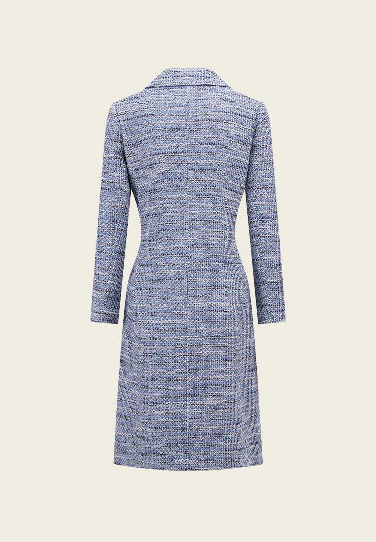 Mixed Blue Tweed Double-Breasted Long Coat