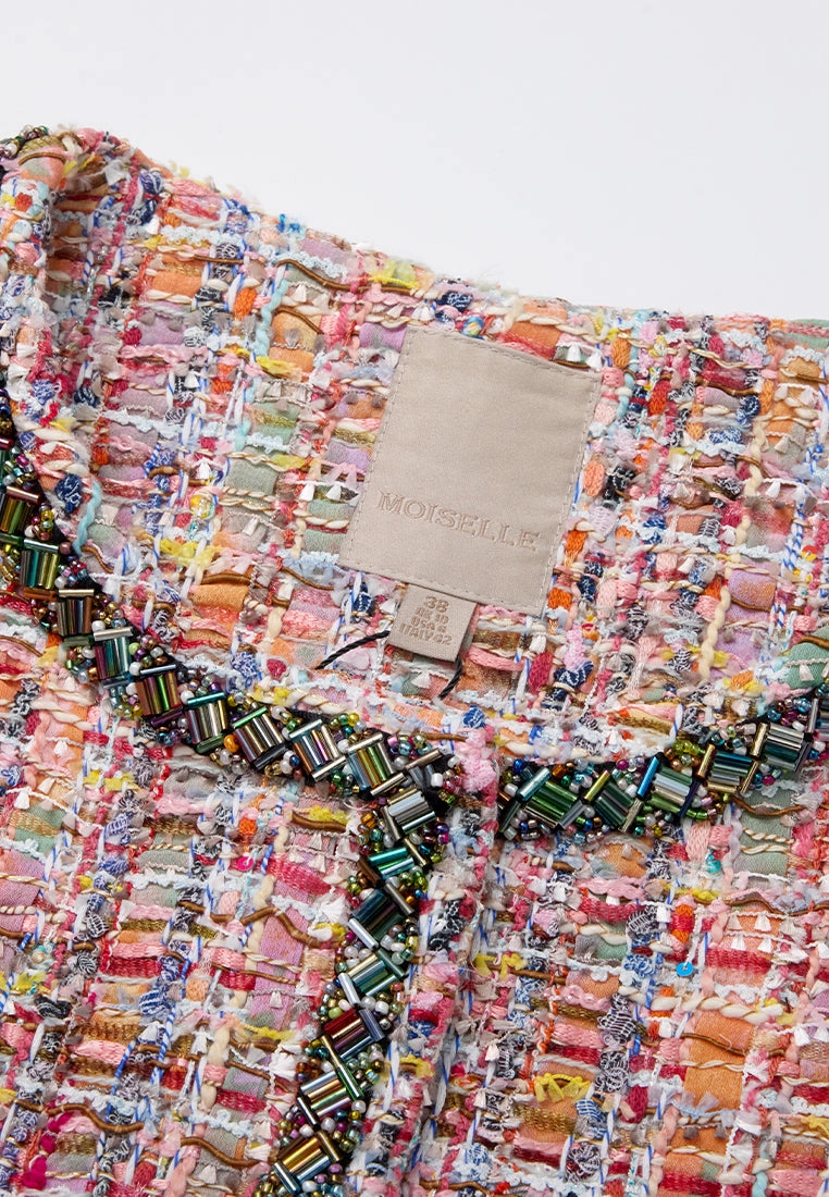 Mixed-tweed Contrasting-trim Patch-pocket Jacket