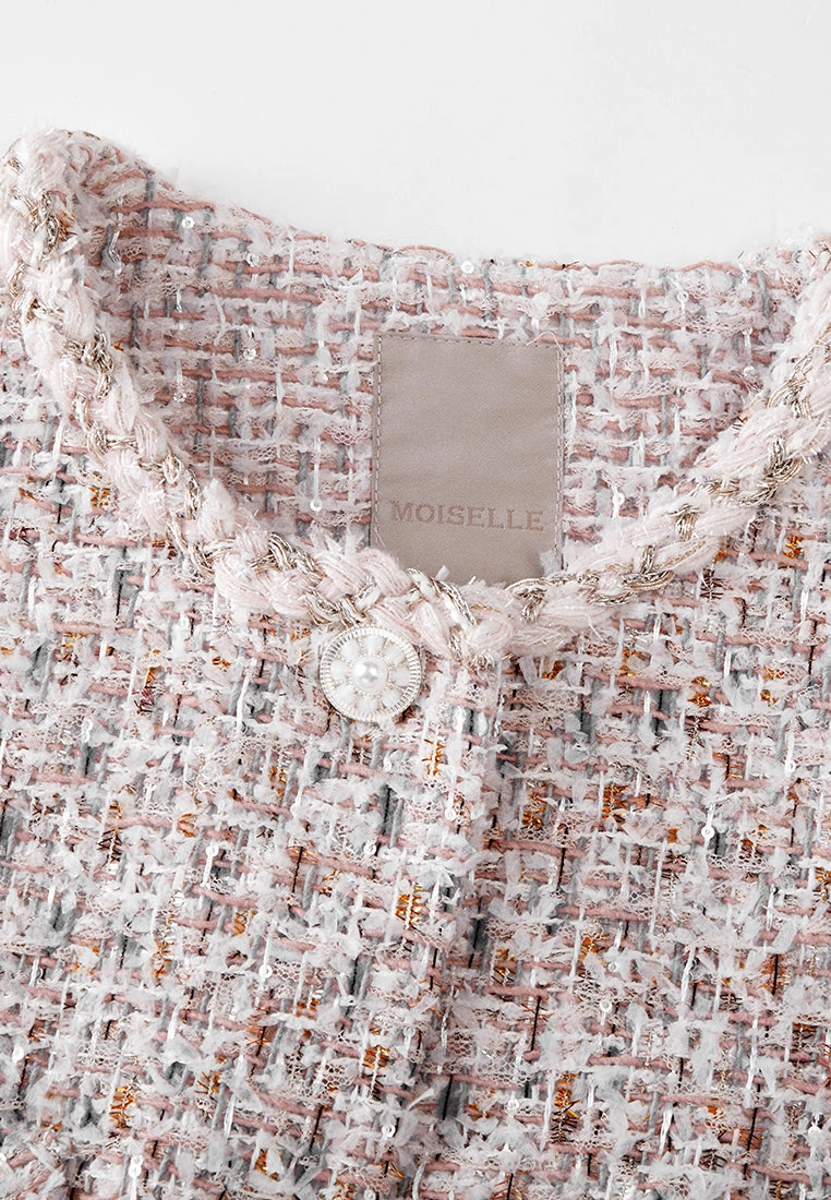 Mixed Tweed Embellished-button Cropped Jacket