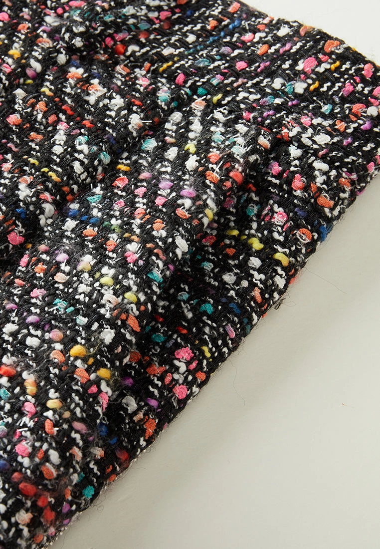 Mixed tweed Hollow-carved Crystal Button Flared Trousers