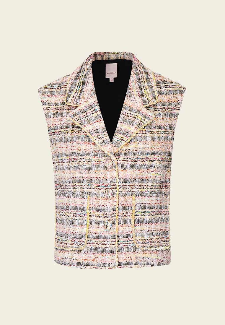Mixed Tweed Lapel Vest