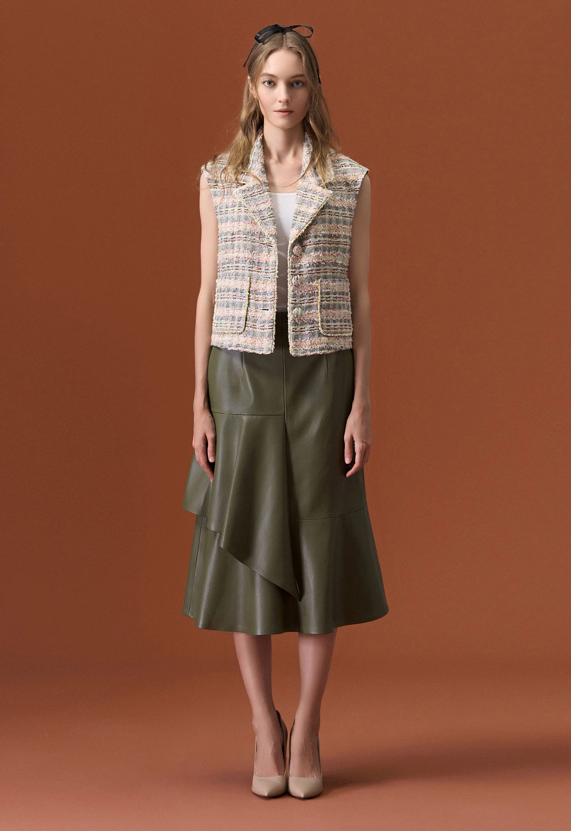 Mixed Tweed Lapel Vest