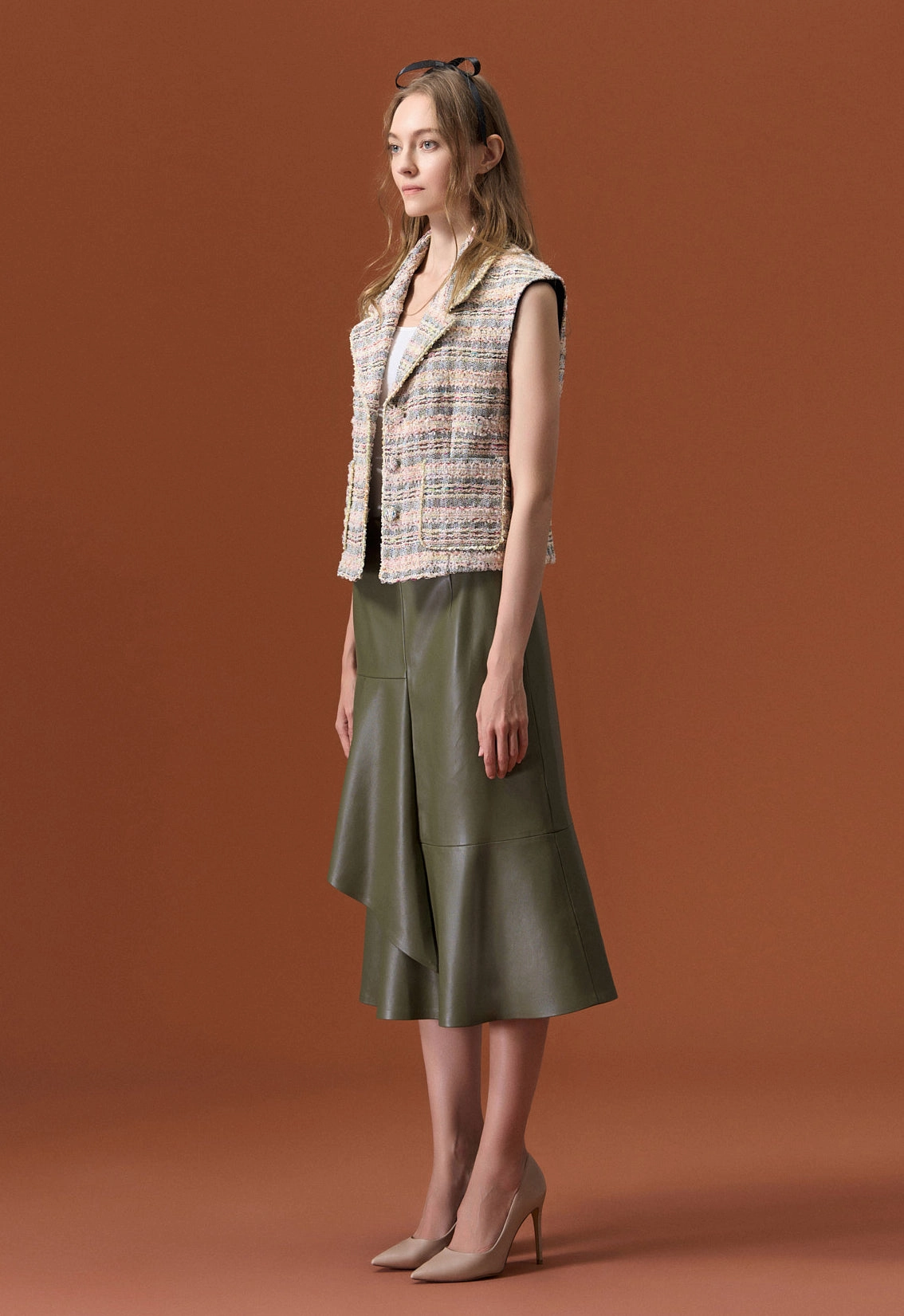 Mixed Tweed Lapel Vest