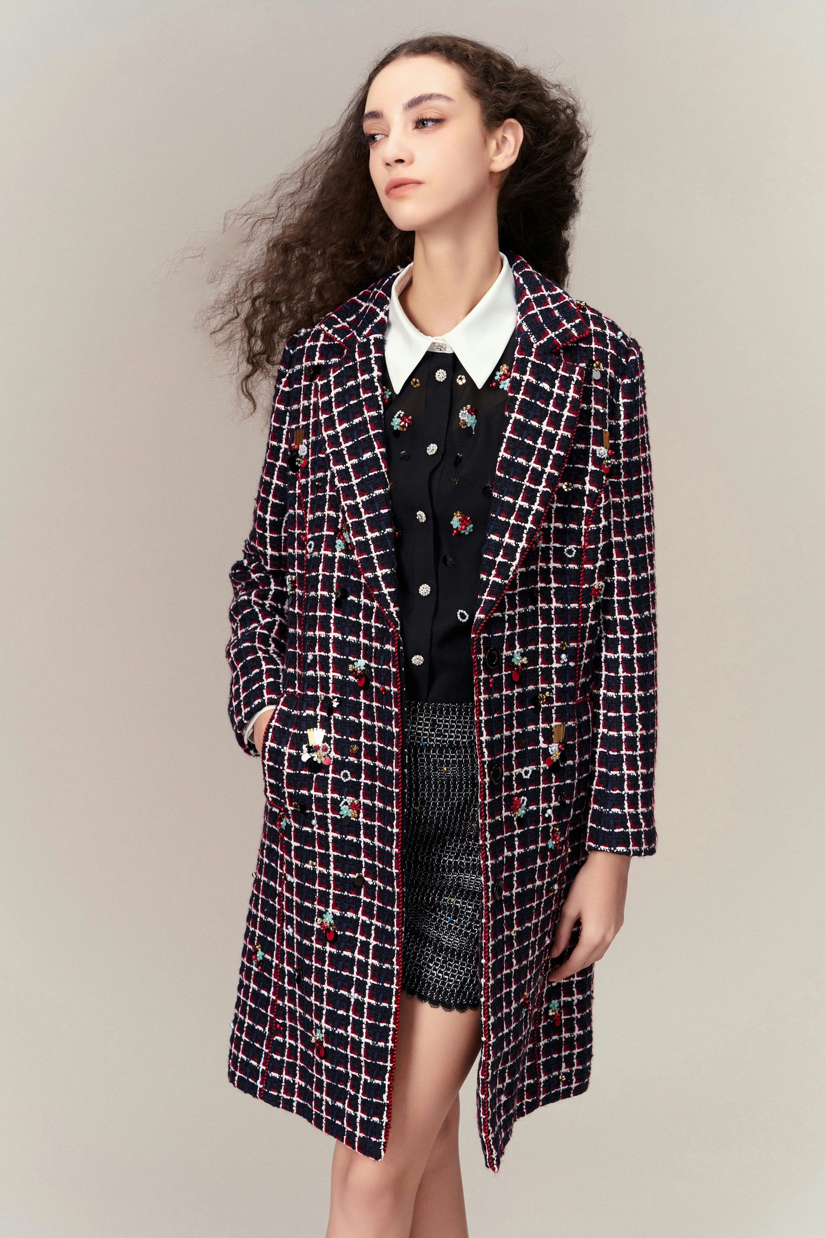 Modern Embellishment Tweed Coat