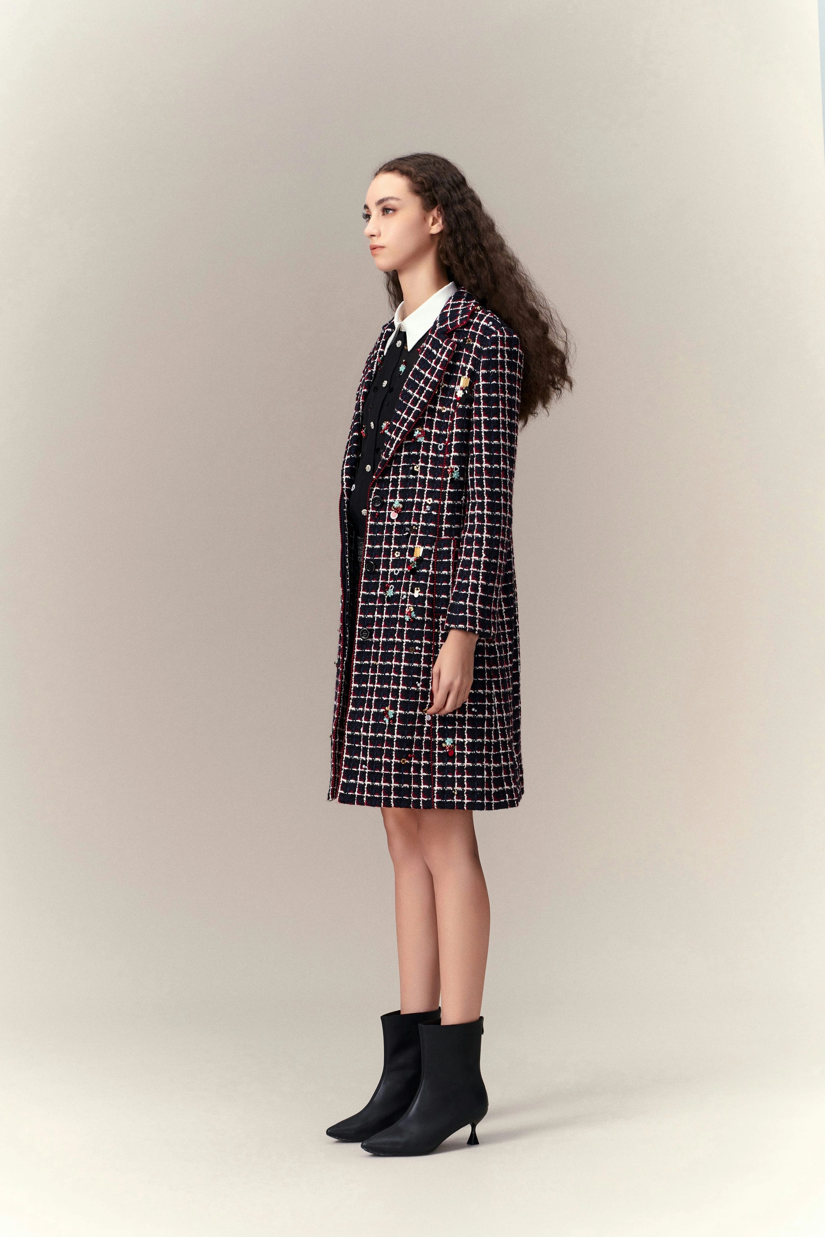 Modern Embellishment Tweed Coat