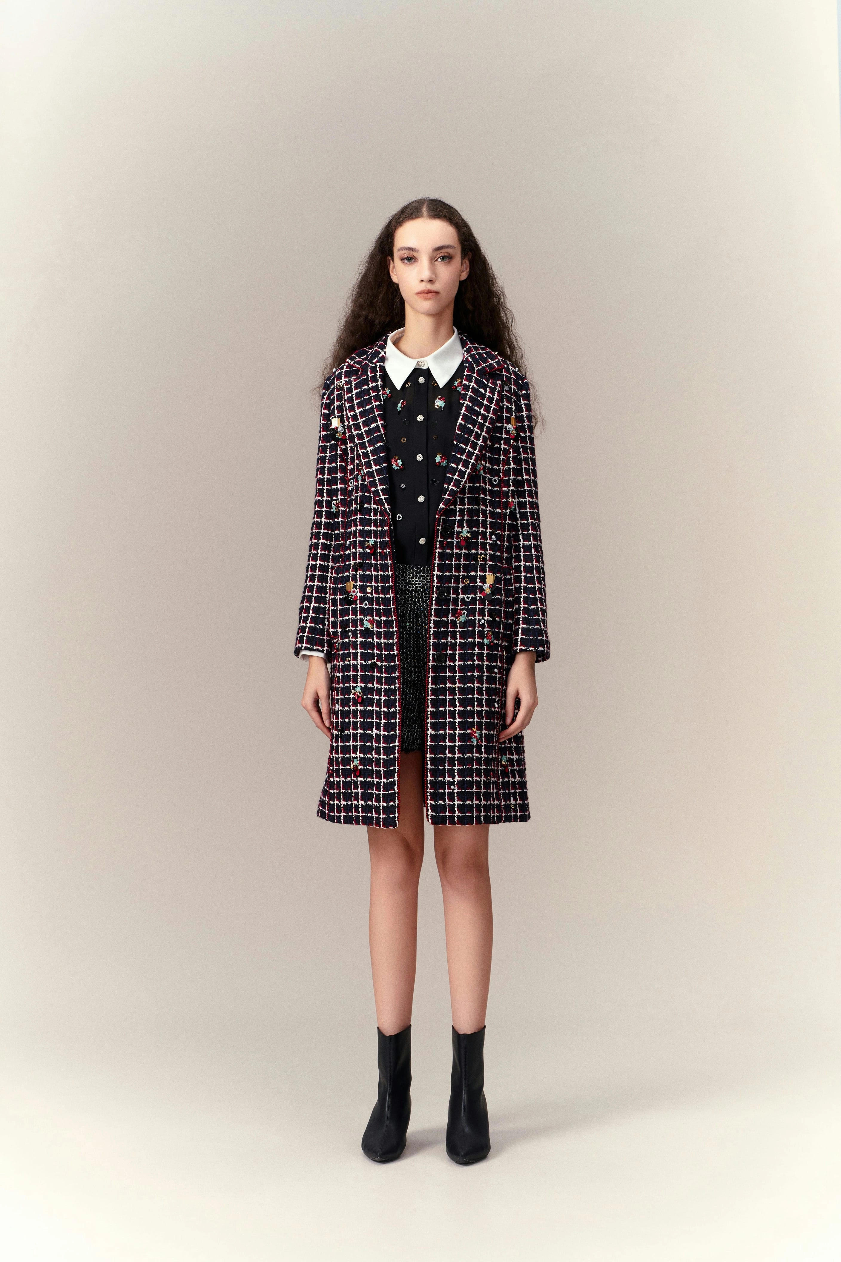 Modern Embellishment Tweed Coat