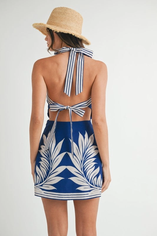 Monaco Palm Halter Mini Dress