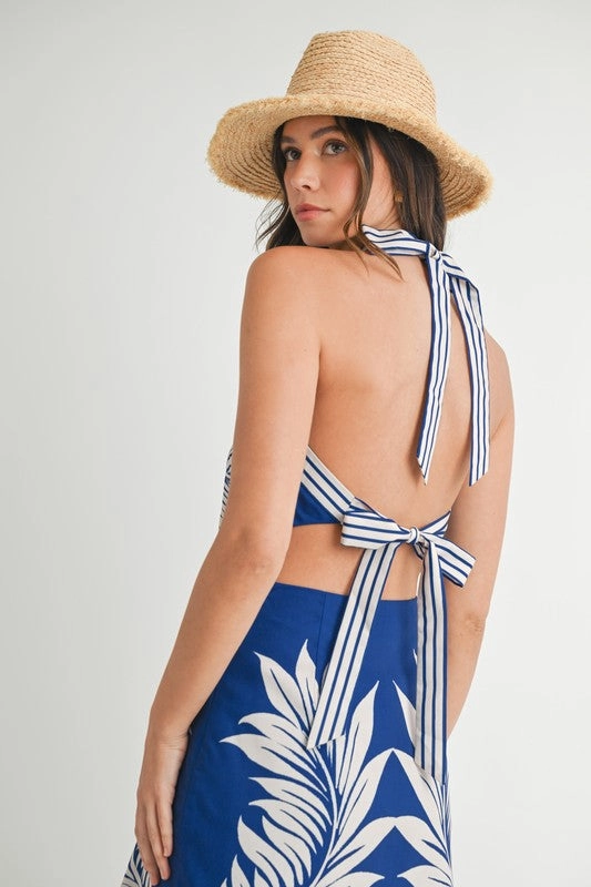 Monaco Palm Halter Mini Dress