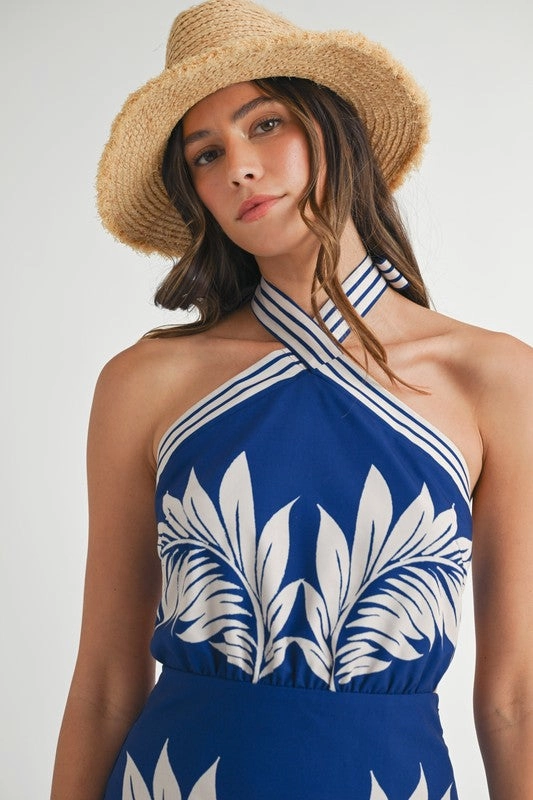 Monaco Palm Halter Mini Dress