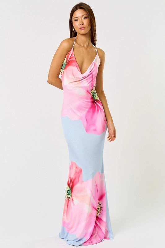 Montecito Floral Halter Maxi Dress