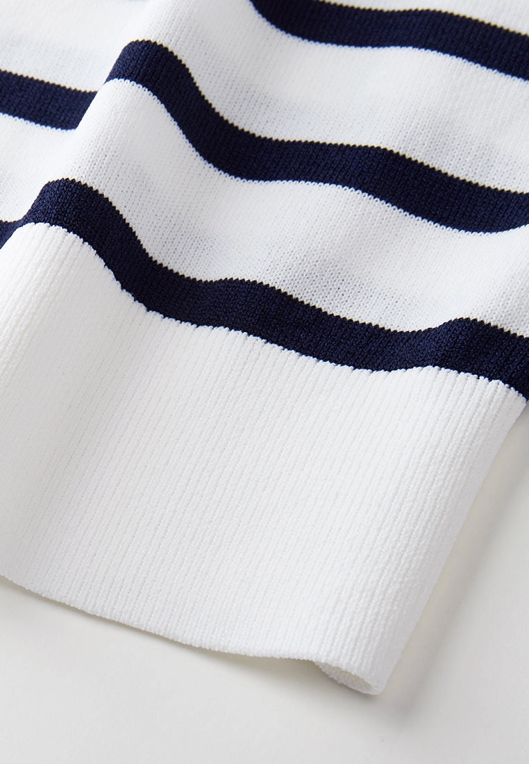 Navy Blue Stripped Knitted Jacket