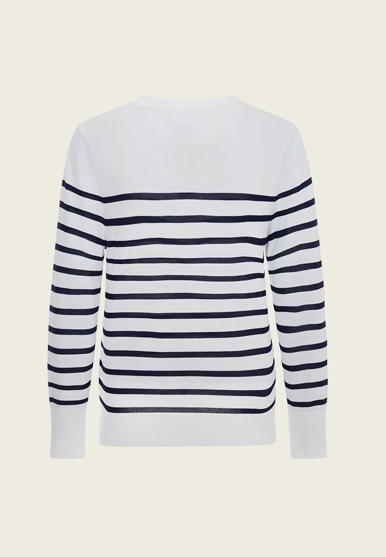 Navy Blue Stripped Knitted Jacket