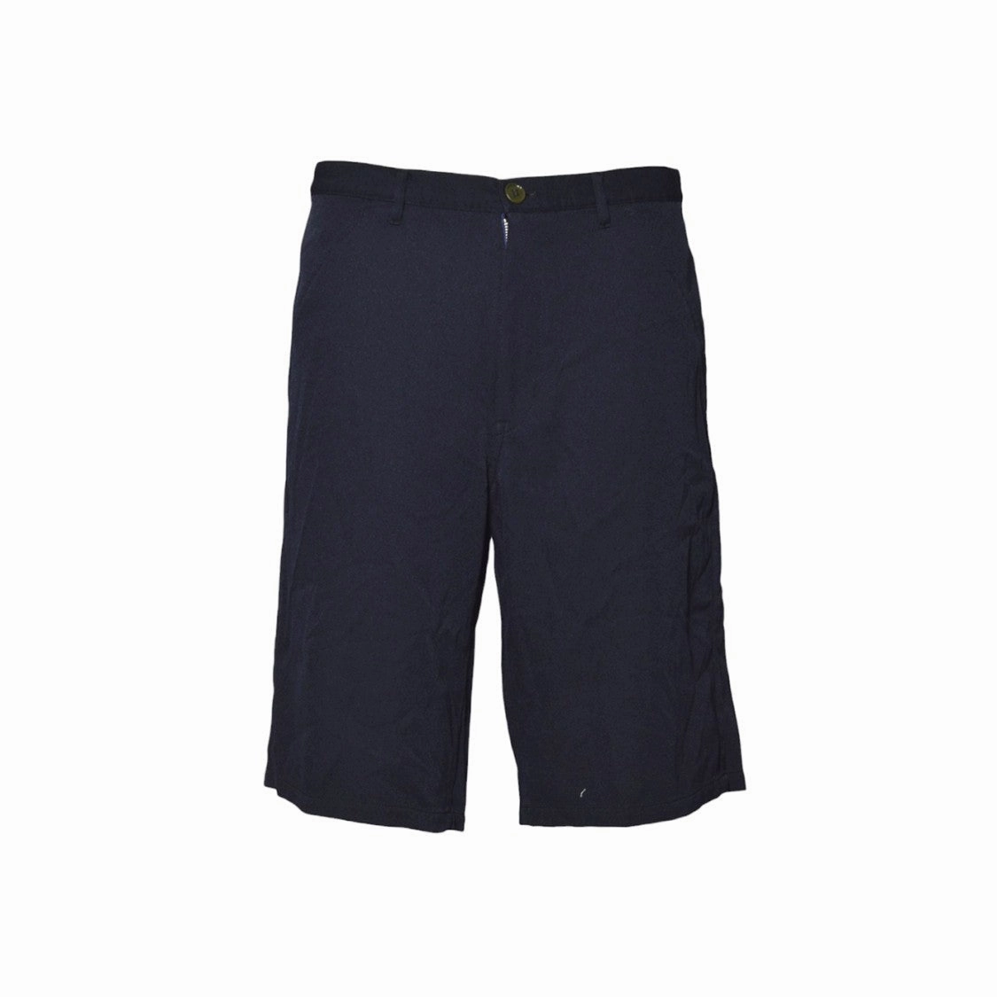 Navy Nylon Bermuda Shorts With Mid-Rise Waist