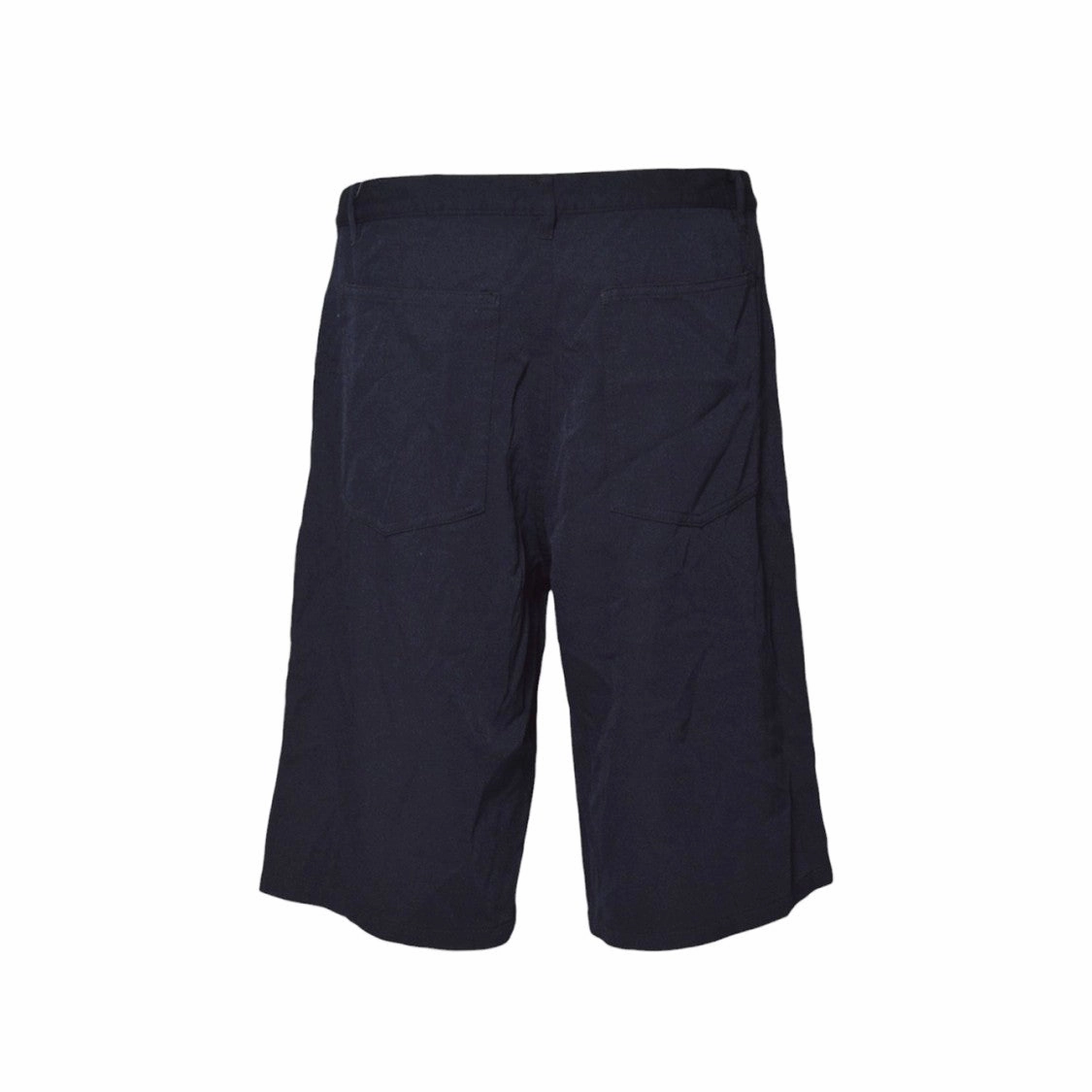 Navy Nylon Bermuda Shorts With Mid-Rise Waist