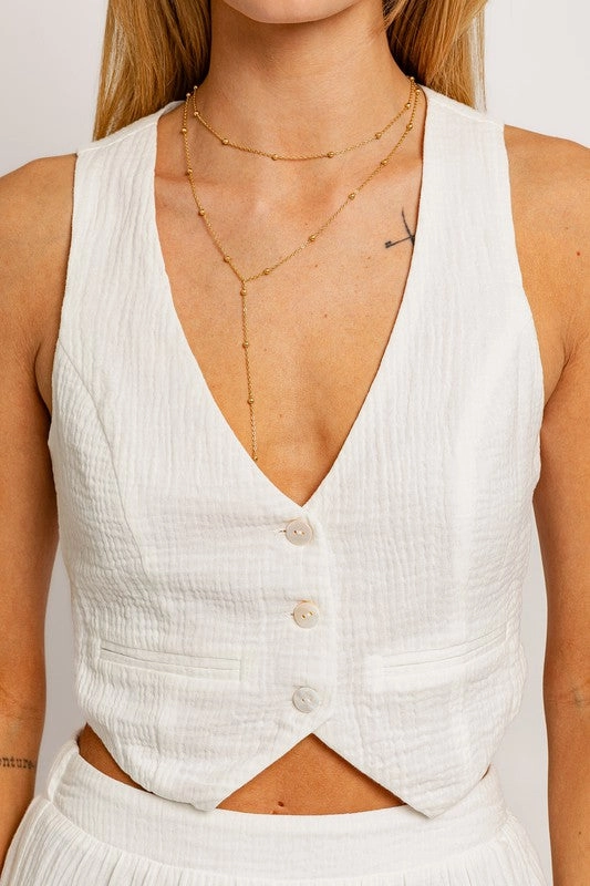 Newport Cotton Sleeveless Button Down Vest