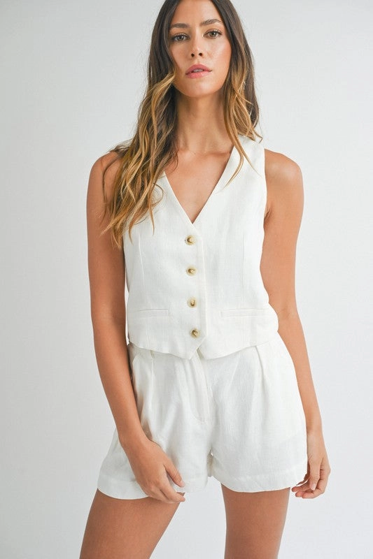 Newport Linen Sleeveless Button Down Vest