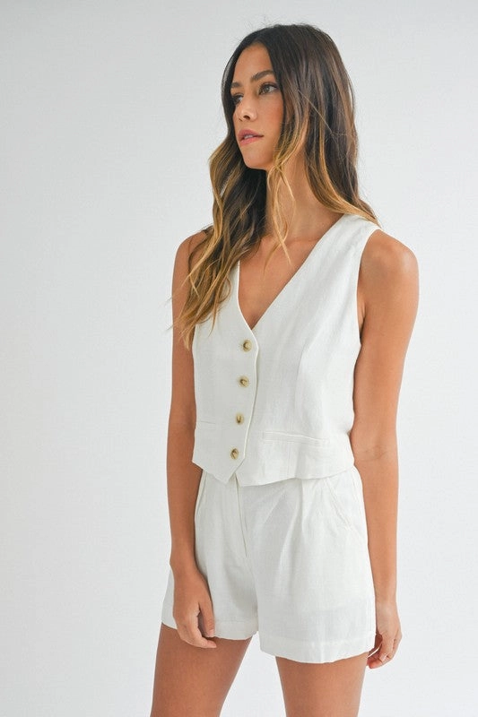 Newport Linen Sleeveless Button Down Vest